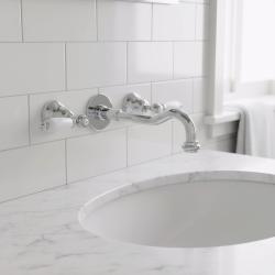 PB grifo clásico empotrado en la pared con manijas blancas, salida de 20 cm, cromo 1208854352