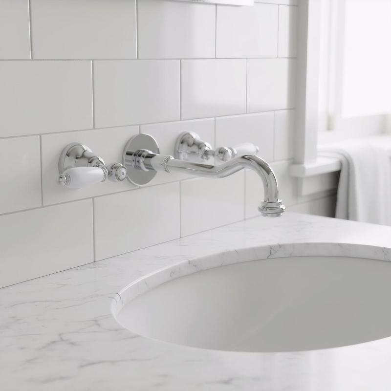 PB grifo clásico empotrado en la pared con manijas blancas, salida de 20 cm, cromo 1208854352