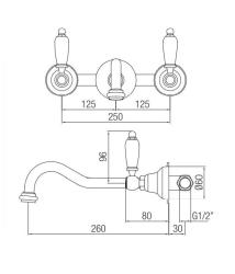 Grifo clásico PB empotrado en la pared con manijas blancas, salida de 25 cm, acero inoxidable 1208854402
