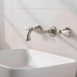 Grifo clásico PB empotrado en la pared con manijas blancas, salida de 25 cm, acero inoxidable 1208854402