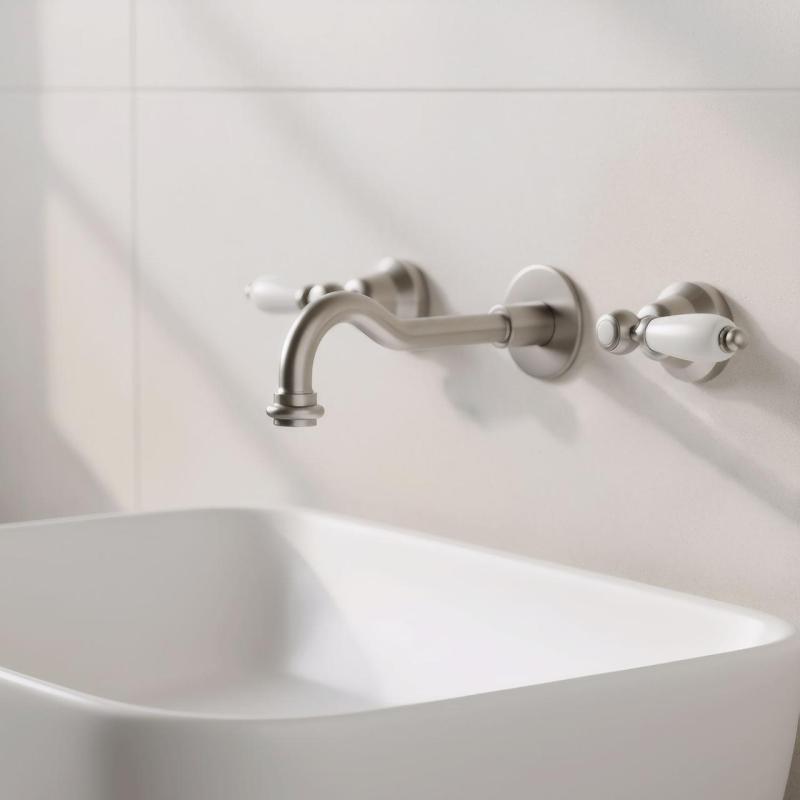 Grifo clásico PB empotrado en la pared con manijas blancas, salida de 25 cm, acero inoxidable 1208854402