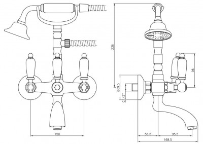PB Classic faucet surface mounted bath mixer set with white levers Chrome including hand shower 1208854412