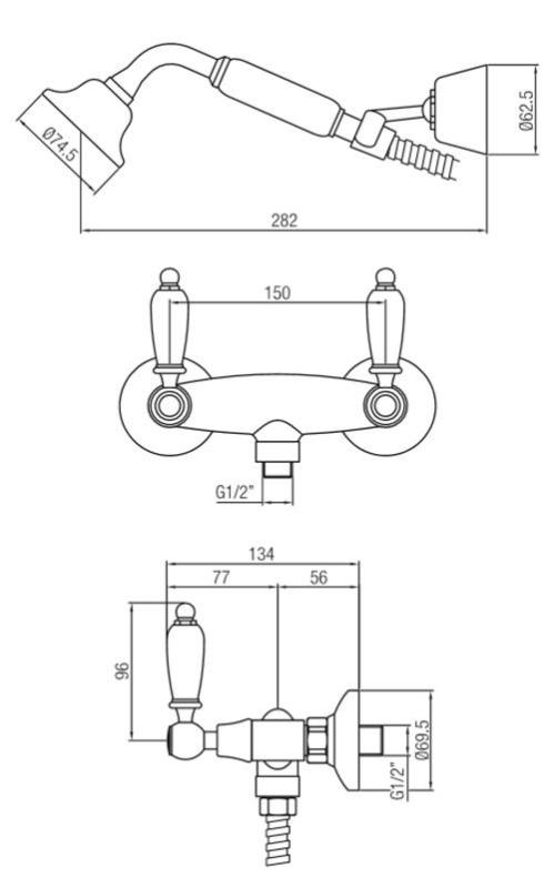 PB grifo clásico de ducha con manetas blancas, incluye ducha de mano de acero inoxidable 1208854492