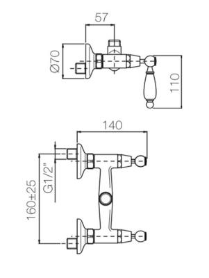 PB classic tap wall-mounted shower faucet with white levers top connection stainless steel 1208854552