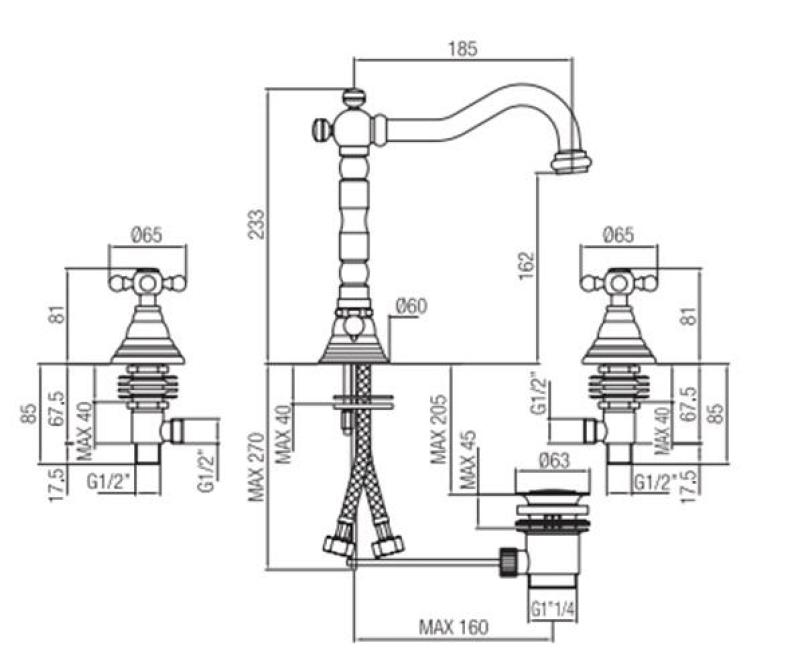 Grifo PB Classic de 3 orificios para lavabo caño fuerte 18,5 cm Cromado 1208854922