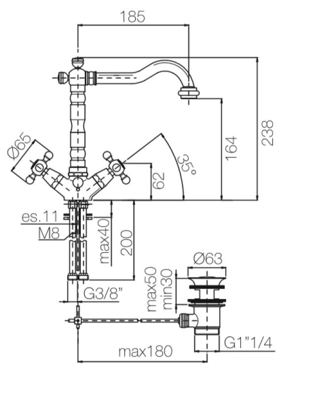Grifo PB Classic  para lavabo con manillas de estrella 18,5 cm Cromado 1208854932