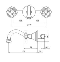 PB grifo de pared empotrado clásico con manijas en forma de estrella, salida de 16 cm, Cromo 1208855042
