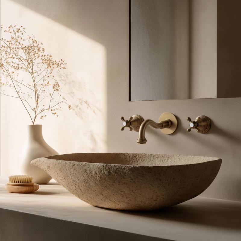 Grifo de pared empotrado clásico PB con manijas en forma de estrella, salida de 16 cm, bronce, 1208855052