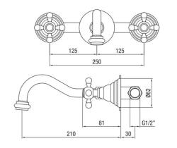 PB grifo de pared empotrado clásico con manijas en forma de estrella, salida de 20 cm, Cromo 1208855072