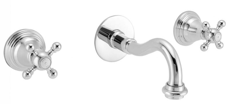 PB grifo de pared empotrado clásico con manijas en forma de estrella, salida de 20 cm, Cromo 1208855072