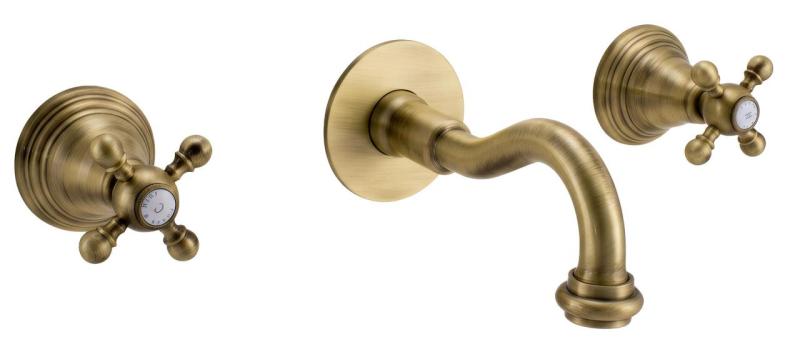 Grifo de pared empotrado clásico PB con manijas en forma de estrella, salida de 20 cm, Bronce 1208855082