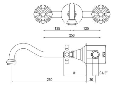 PB classic built-in wall-mounted faucet with star handles 25 cm spout stainless steel 1208855132