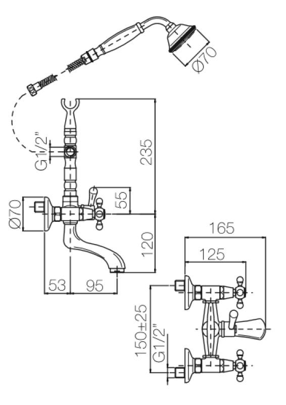 Juego de grifería PB Classic para bañera con pomos fuertes de acero inoxidable y teleducha 1208855172