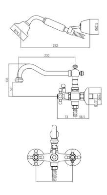 PB Classic tap surface mounted bath mixer set with power knobs including hand shower Bronze 1208855252