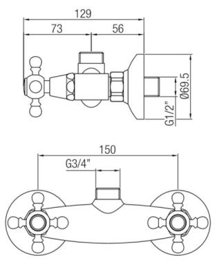 PB classic tap wall-mounted shower faucet with star handles top connection Chrome 1208855302
