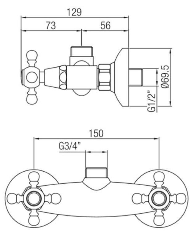 PB grifo clásico grifo monomando para ducha con botones cromados conexión superior 1208855302