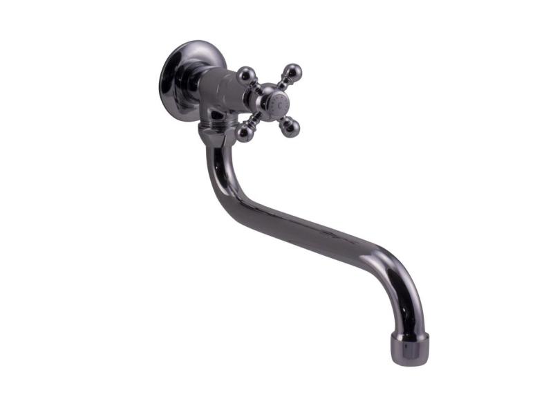 Grifo PB Classic mural para lavabo con pomo de estrella agua fría y caño largo cromado 1208855622