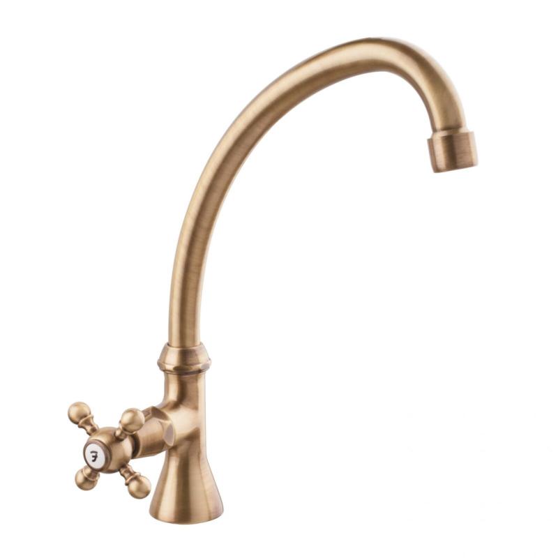 Grifo de lavabo PB Classic con pomo de estrella agua fría con caño alto color bronce 1208855662