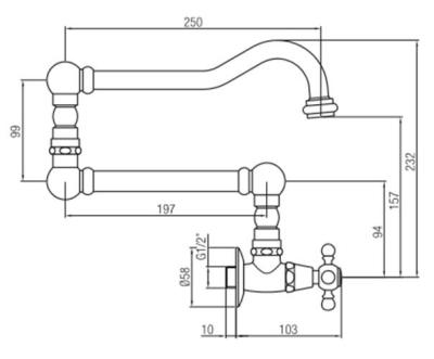 PB classic built-in wall fountain faucet with star knob cold water and long swivel spout chrome 1208855712