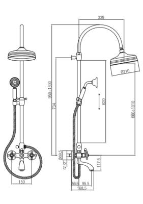 PB Classic Bath Shower Set surface-mounted with rain shower power knobs bronze 1208855872