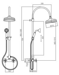 Conjunto de ducha PB Classic para montaje en superficie manetas de estrella y columna de ducha telescópica con efecto lluvia Cromado 1208855892