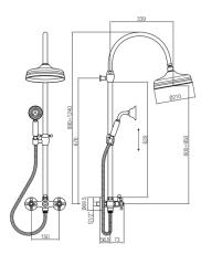 Conjunto de ducha PB Classic de superficie con columna telescópica y manetas de estrella con efecto lluvia bronce 1208855932