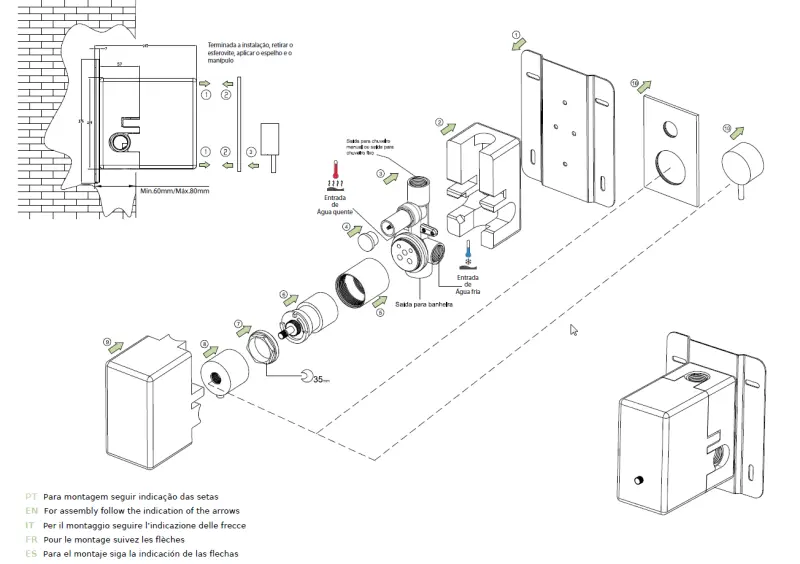 Termostato Waterevolution Flow  de ducha empotrado con 2 salidas acero inoxidable T132TBIE
