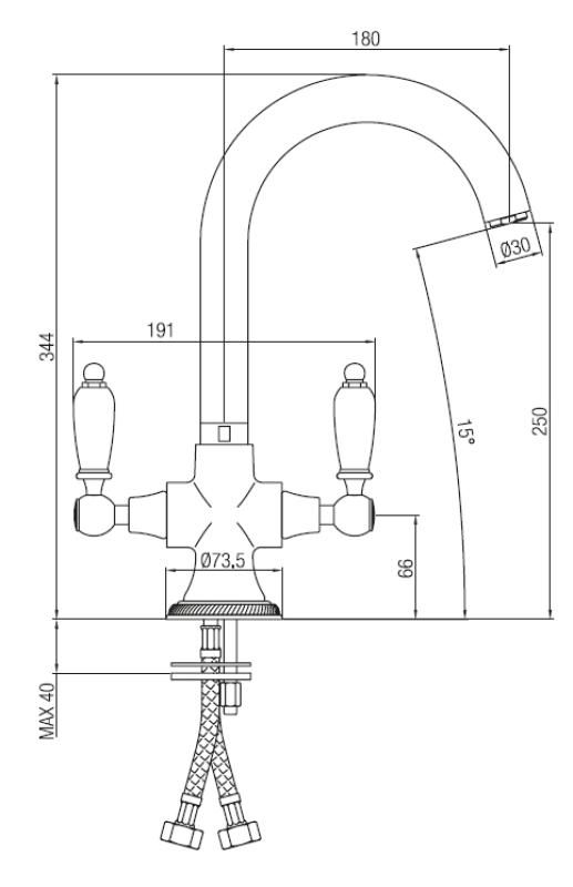 Grifo de cocina clásico PB con palancas blancas acero inoxidable 1208910902