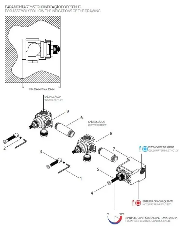 Termostato Waterevolution Flow  de ducha  empotrado con 3 válvulas de cierre negro mate 1208916232