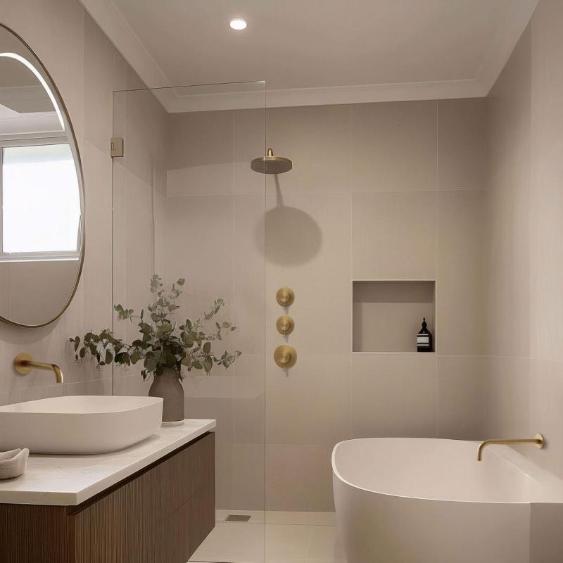 Termostato de ducha empotrado Waterevolution Flow con 2 grifos de cierre, latón cepillado 1208916452