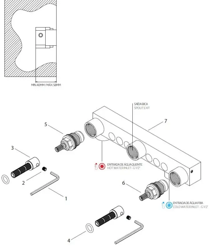 Grifo de lavabo empotrado Waterevolution Cruz 3 orificios negro mate 1208916572