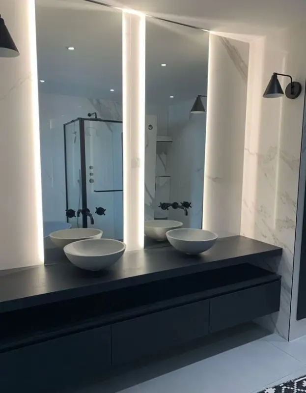 Grifo Waterevolution Cruz empotrado de 3 orificios para lavabo 15cm negro mate 1208916582