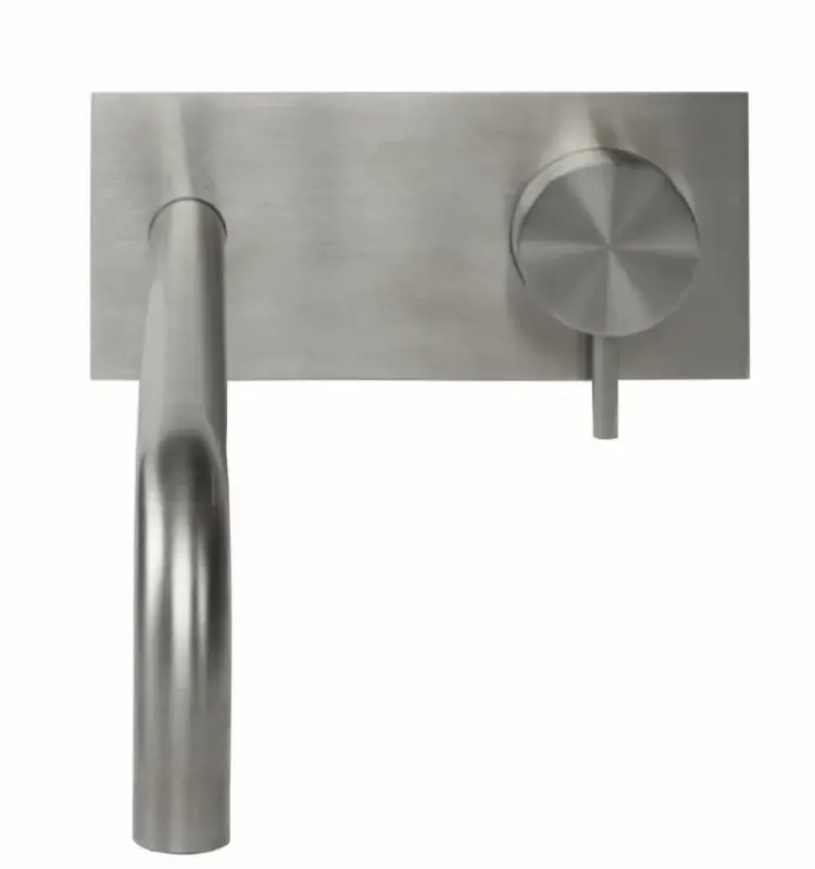 Grifo de lavabo empotrado Waterrevolution Flow con placa de cubierta totalmente de acero inoxidable con caño de 25 cm T1161BIE-25