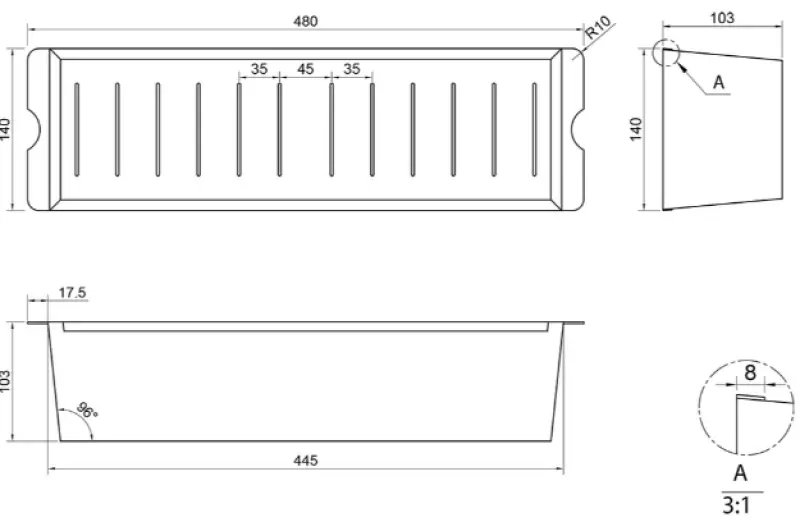 Bandeja para residuos Caressi CACS1D46 negra 44cm acero inoxidable 1208920601