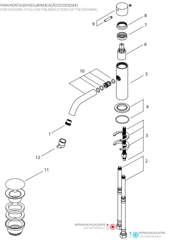 Grifo bajo para lavabo Waterevolution Flow con tapón de clic, latón cepillado T110LE