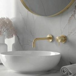Grifo de lavabo empotrado Waterrevolution Flow PVD oro blanco con caño de 21 cm T116BWGE-21