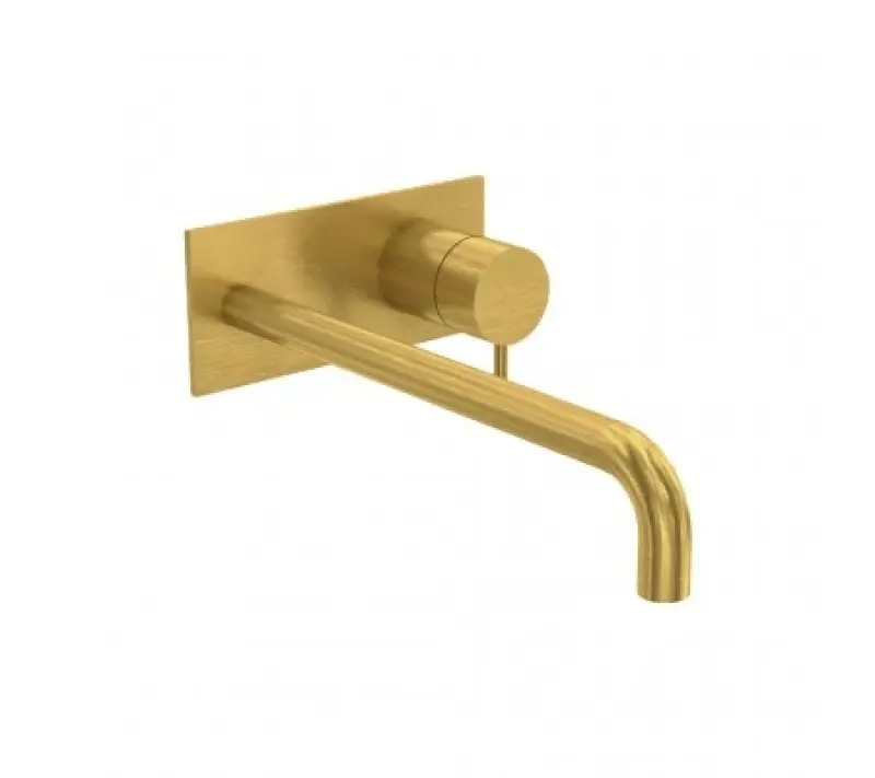 Grifo de lavabo empotrado Waterrevolution Flow con placa de cubierta Latón cepillado con caño de 15 cm T1161LE-15