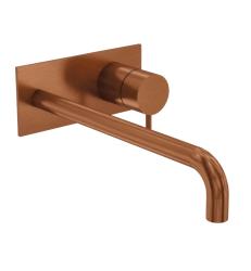 Grifo de lavabo empotrado Waterrevolution Flow con placa de cubierta PVD cobre cepillado con caño de 21 cm T1161CPE-21