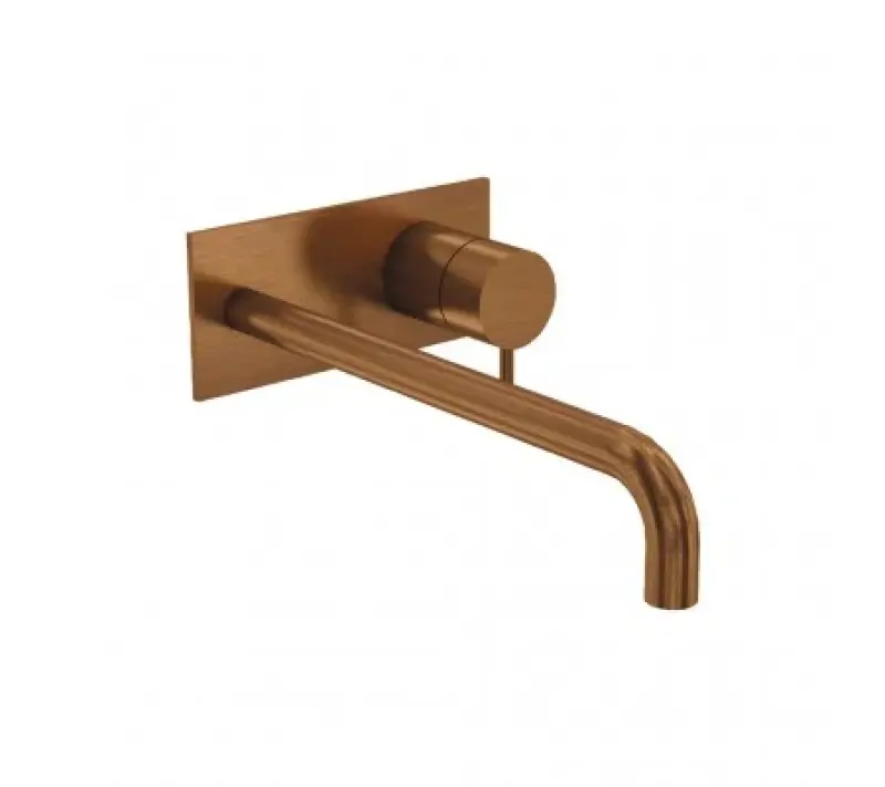 Grifo de lavabo empotrado Waterrevolution Flow con placa de cubierta PVD cobre cepillado con caño de 21 cm T1161CPE-21