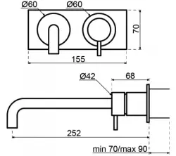 Grifo monomando Waterevolution Flow empotrado de lavabo con embellecedor PVD Gris plomo y caño de 15cm T1161GME-15