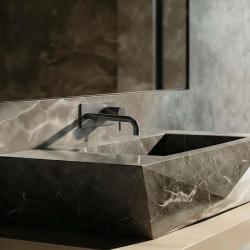 Grifo monomando Waterevolution Flow empotrado de lavabo con embellecedor PVD Gris plomo y caño de 15cm T1161GME-15