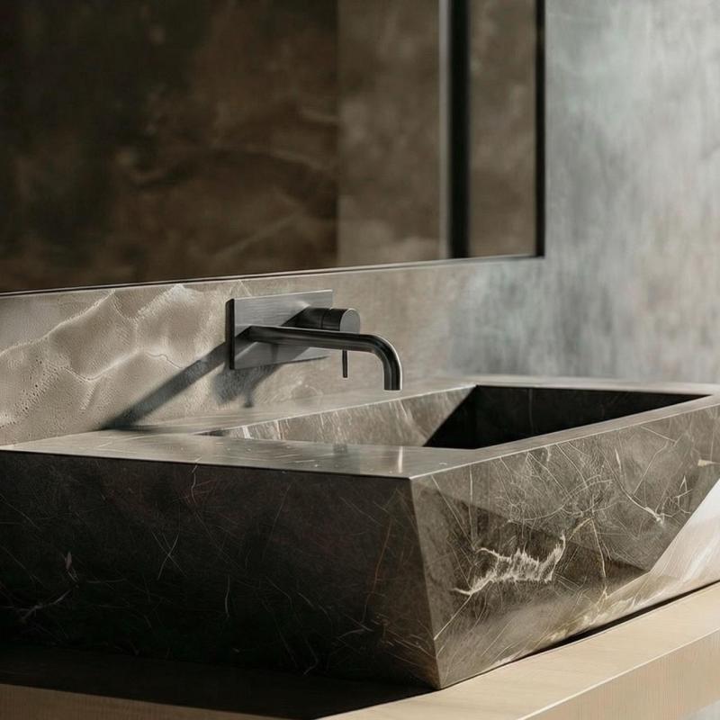 Grifo monomando Waterevolution Flow empotrado de lavabo con embellecedor PVD Gris plomo y caño de 15cm T1161GME-15