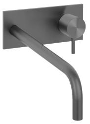 Grifo monomando Waterevolution Flow empotrado de lavabo con embellecedor PVD Gris plomo y caño 21cm T1161GME-21