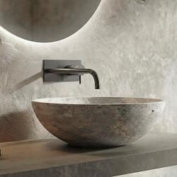 Grifo de lavabo empotrado Waterrevolution Flow con placa de cubierta PVD Gun Metal con caño de 21 cm T1161GME-21