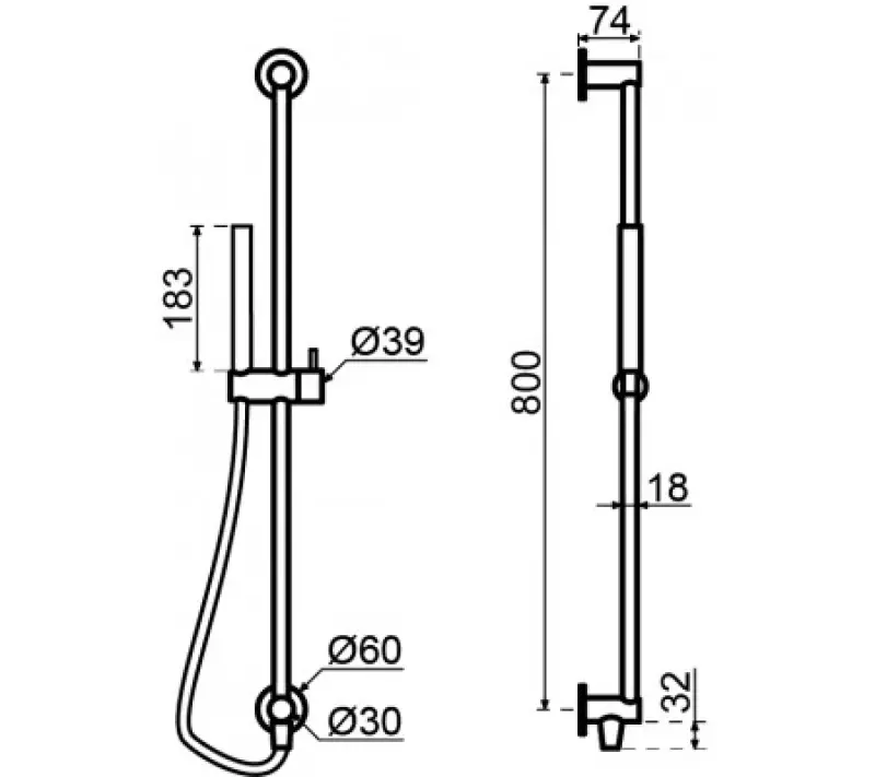 Barra deslizante Waterevolution Flow con teleducha 800mm Cobre pulido T1661CPE