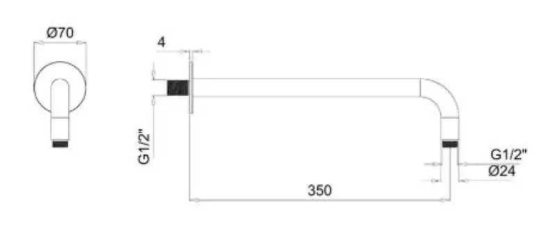 Brazo de ducha mural SB Rubinetterie Universale redondo 35cm color Negro mate 1208946666