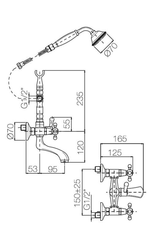 Mezclador PB Nostalgic para bañera independiente pomos fuertes en color cromado 6000