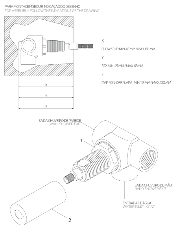 Mezclador  Waterevolution Flow empotrado con 2 salidas acero inoxidable con roseta redonda