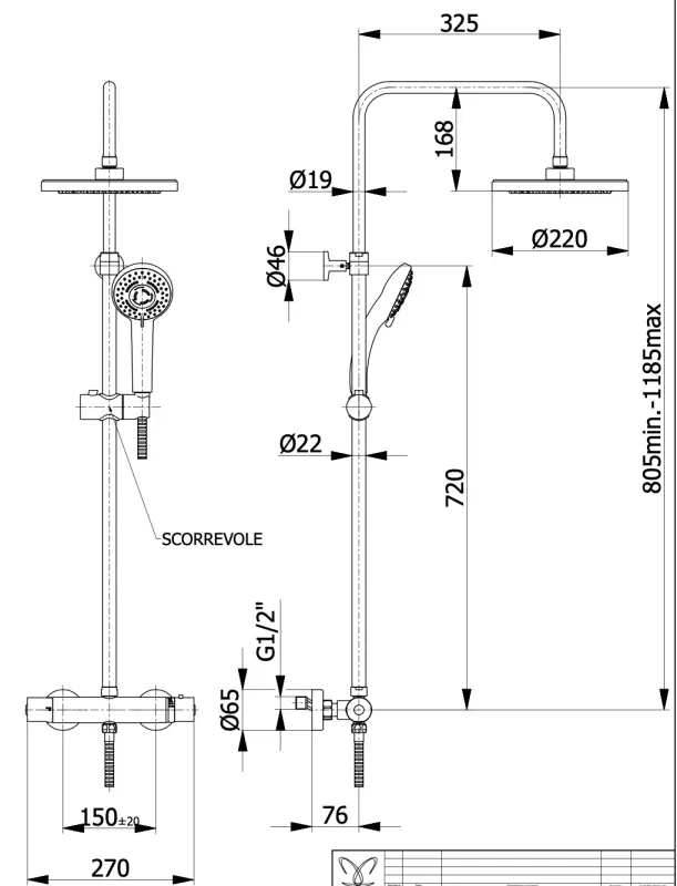 DEMM Shower combinación de ducha termostática con ducha de lluvia cromada 1208946965