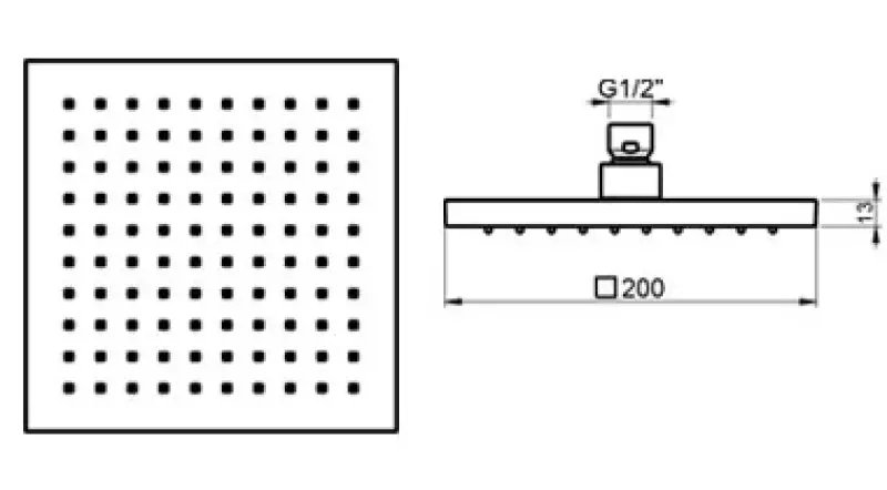 Ducha efecto lluvia SB Rubinetterie Eco Air cuadrada con economizador de agua Negro mate 20x20cm 1208947014